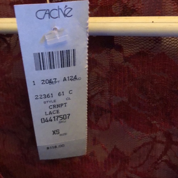 Caché Lace top. Red/ Burgundy Very cute and sexy. New with tags. Never worn. - Picture 3 of 7